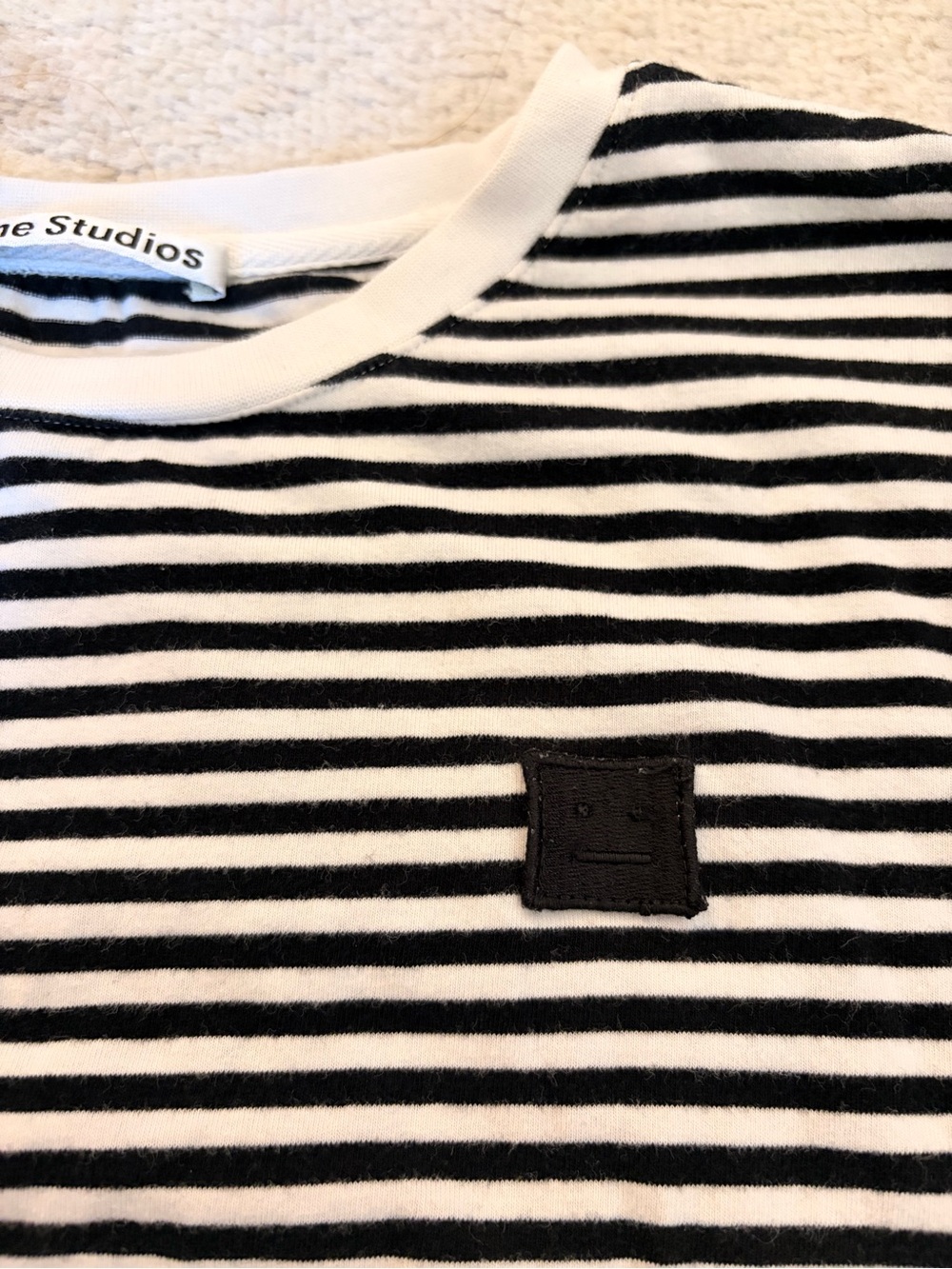 Acne Studios black and white striped logo 100% cotton short sleeve t shirt M - Picture 3 of 7